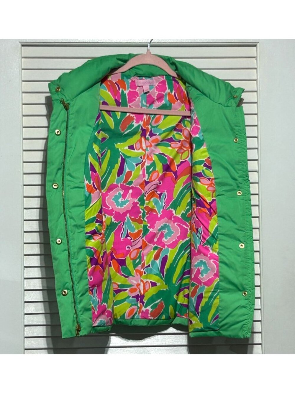 Lilly Pulitzer Kate Green Zip Snap Up Puffer Vest Preppy Gorpcore Size L 3046 - Picture 8 of 13